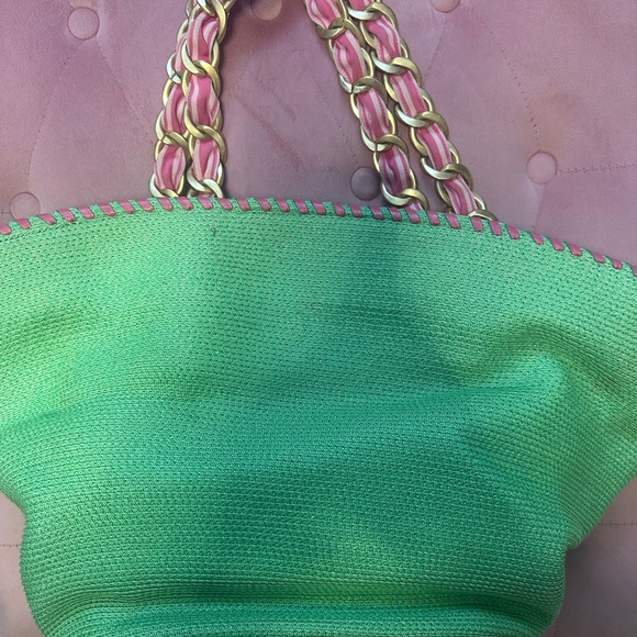 Vintage Juicy Couture Pink and Green Straw Beach Tote! - Picture 3 of 10